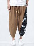 Men's Ethinic Style Quick Dry Crane Print Baggy Harem Pants