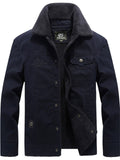 Men's Winter Fleeced Solid Color Lapel Pockets Cargo Coats