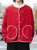 ‌Men's Autumn Lightweight Contrast Trim Pockets Fleece Jackets