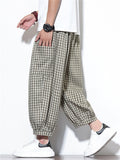 Men's Summer Trendy Plaid Pockets Wide Leg Cropped Pants