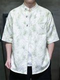 Men's Chinese Style Tie-dye Jacquard Mandarin Collar Short Sleeve Shirts