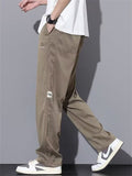 Men's Letter Embroidery Loose Fit Drawstring Elastic Waist Straight Leg Pants
