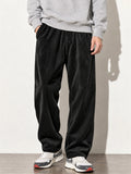 Men Japanese Style Corduroy Drawstring Elastic Waist Baggy Straight Pants