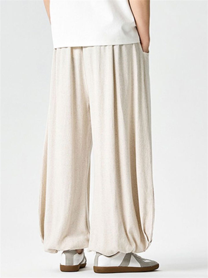 Men's Japanese Style Cotton Linen Solid Color Loose Bloomers Pants
