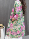 Women's Casual Summer Flowers Printed V Neck Half Sleeve Shirt