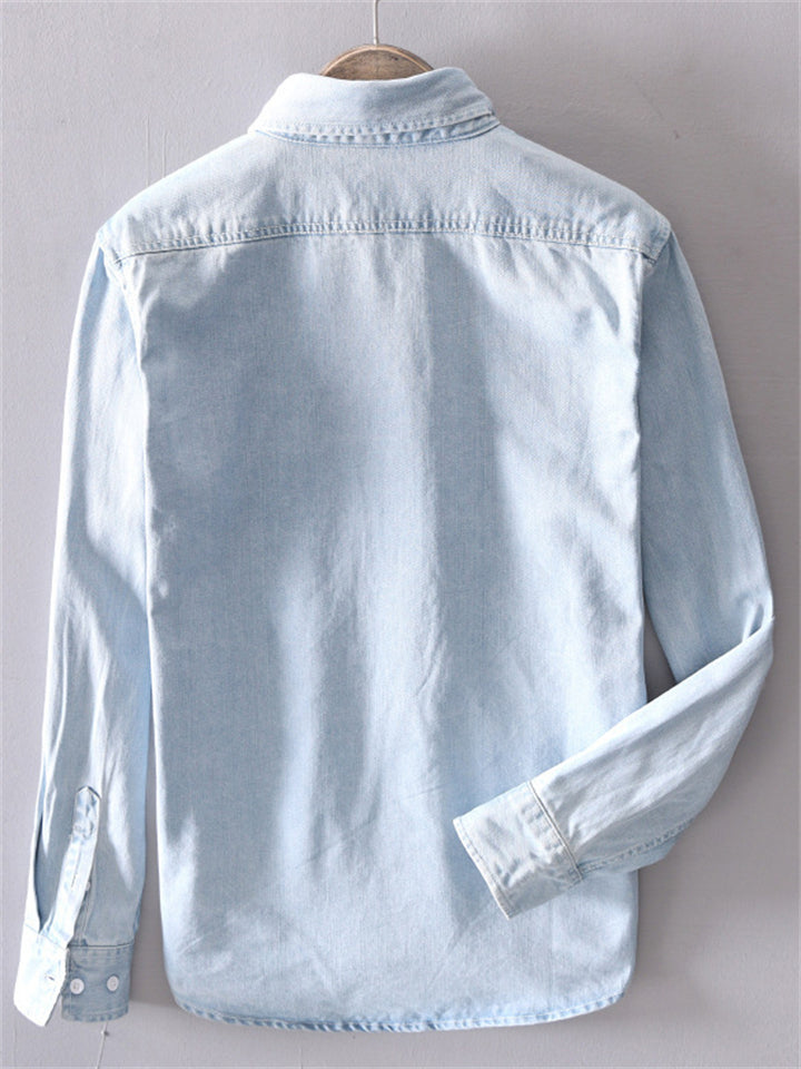 Japanese Style Casual Men's Cotton Lapel Denim Shirts