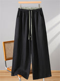 Women's Summer Contrast Color Cotton Linen Wide Leg Pants