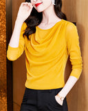 Women's Round Neck Bling Solid Color Long-sleeve Undershirt