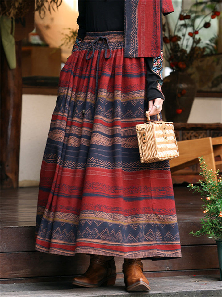 Women's Ethnic Style Contrast Color High Rise Skirts