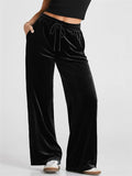 Women's Solid Color Velvet Drape Wide Leg Drawstring Pants