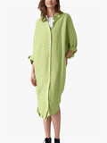 Women's Casual Solid Color 3/4 Sleeve Button Up Lapel Long Shirts