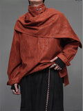 Retro Brown Print Faux Suede Long Sleeve Scarf Shirt for Men
