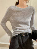 Women's Loose Comfy Hollow Solid Color Round Neck Long Sleeve Shirts