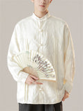 Chinese Style Men's Daffodil Jacquard Stand Collar Long Sleeve Shirts