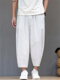 Mens Summer Striped Cotton Linen Loose Baggy Harem Pants