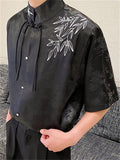 Chinese Style Summer Jacquard Stand Collar Shirt for Men