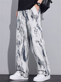 Men Abstract Marble Print Wide Leg Baggy Streetwear Pants