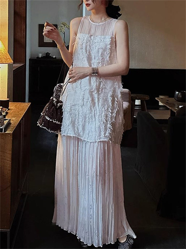 Women's Summer Elegant Patchwork Round Neck Sleeveless Dress