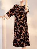 Chinese Style 3/4 Sleeve Retro Jacquard Beads Split Dress for Women
