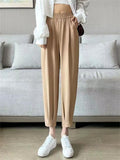Women's Casual Ick Silk High Waisted Cropped Pants
