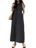 Women's Sleeveless O-neck Denim Dress