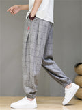 Men's Casual Drawstring Plaid Harem Jogger Pants