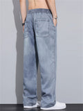 Men Wash Elastic Drawstring Waist Wide Leg Baggy Jeans