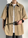 Summer Texture Print Button Up Half Sleeve Shirt for Men