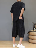 Men's 2Pcs Cool Casual Floral Print Quarter Button Round Neck TangSuit Outfits
