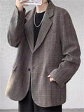 Men's Retro Loose Long Sleeve Single Breasted Plaid Suit Jacket