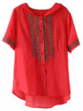 Retro Korean Style Embroidery Patchwork Hooded Shirts for Women