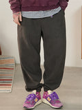 Men Fleece Drawstring Elastic Waist Loose Fit Joggers Sweatpants