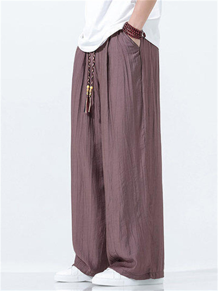 Men's Summer Cool Casual Solid Color Wrinkled Drape Wide Leg Pants