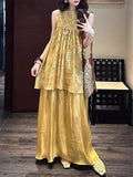 Women's Oriental Style Elegant Print Patchwork Sleeveless Dress