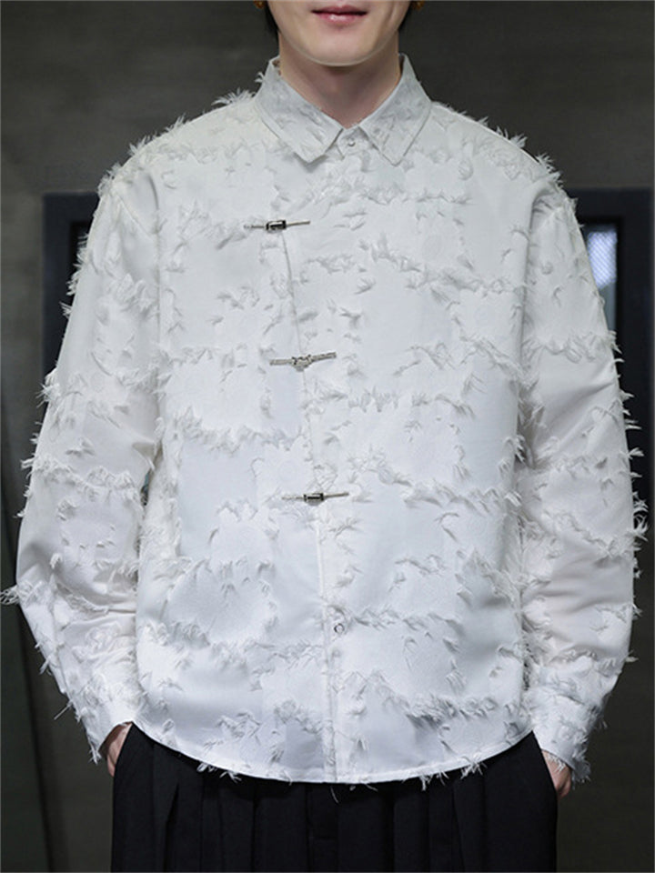 Chinese Style Jacquard Lapel Long Sleeve Shirts for Men