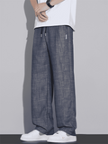 Mens Linen Blend Wide Leg Pants Casual Summer Drawstring Trousers