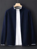 Men's Soft Contrast Trim Stand Collar Knitted Cardigan Jackets