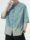 Men's Summer Print Stand Collar Half Sleeve Shirts