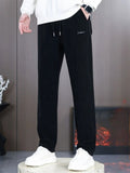 Men's Elastic Waist Slim Fit Fleece Lined Casual Pants for Winter