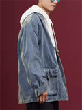 Men's Solid Color Long Sleeve Collarless Cardigan Denim Jacket