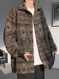 Plus Size Loose Long Sleeve Geometry Print Jackets for Men