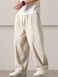 Mens Summer Linen Cotton Loose Fit Baggy Drawstring Pants