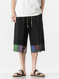 Summer Men's Cotton Linen Spliced Cropped Pants