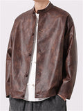 Men's Trendy Chinese Style Mandarin Collar Faux Leather Jackets