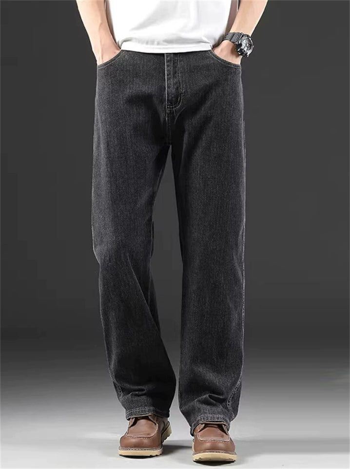 Mens Summer Classic Washed Straight Leg Relaxed Fit Denim Jeans