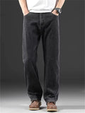 Mens Summer Classic Washed Straight Leg Relaxed Fit Denim Jeans