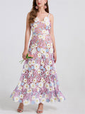 Women's Lace Flowers Embroidery Strap Big Hem Dress