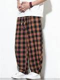 Mens Plaid Checkered Wide Leg Baggy Harem Pants