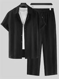 Men's 2Pcs Summer Stripe Single Breasted Lapel Solid Color Outfits