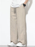 Men's Solid Color Drawstring Pleated Straight Pants